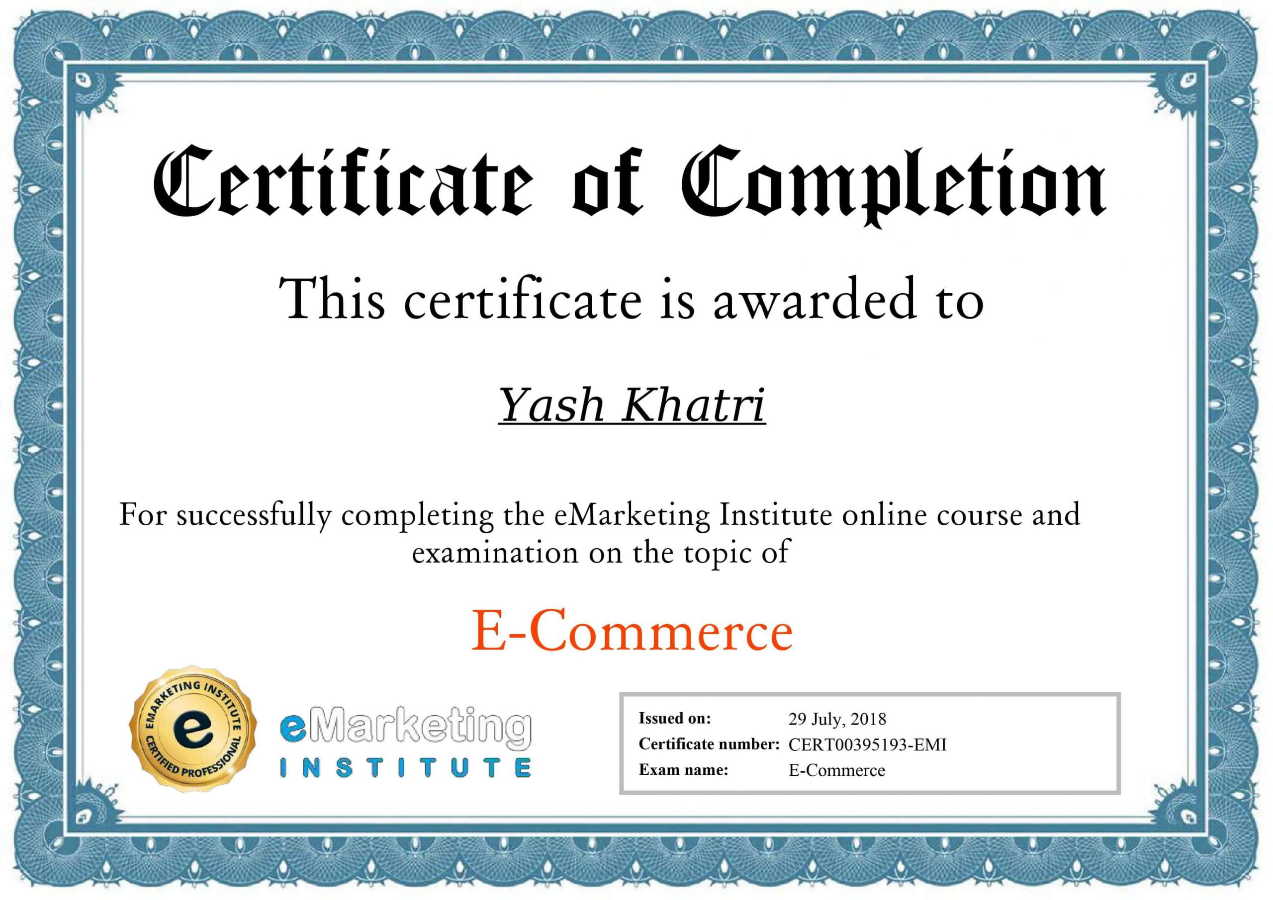 Yash A khatri eCommerce Certificate