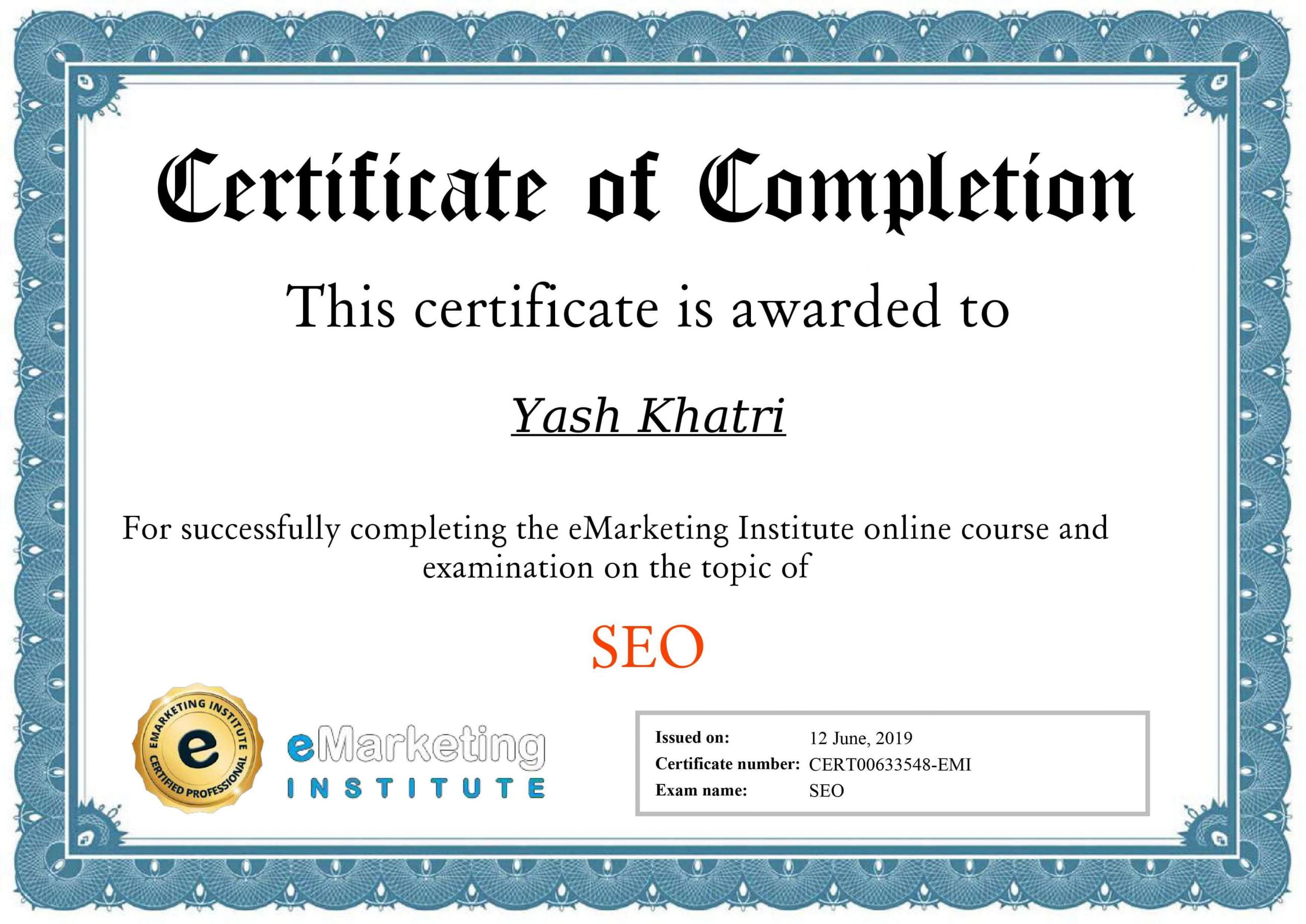 Yash A KhatriSarch Engine Optimization Certificate